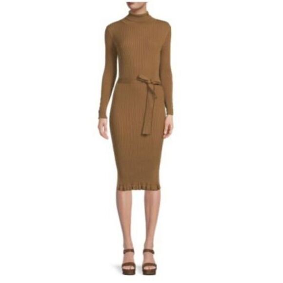 AREA STARS Ribbed Belted Dress. Size Large. Brown. Defect. New With Tags. - Picture 1 of 7